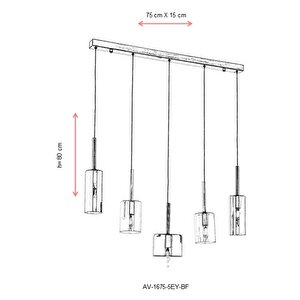 Mix Modern Avize E14 30w 70x15cm Metal Eskitme Avonni-av-1675-5ey-bf