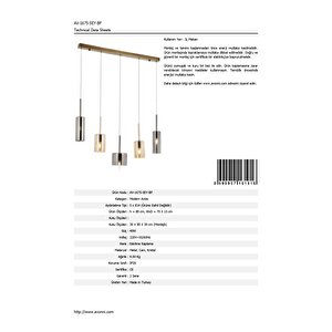 Mix Modern Avize E14 30w 70x15cm Metal Eskitme Avonni-av-1675-5ey-bf