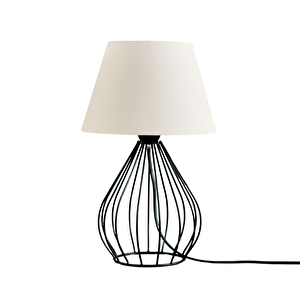 North Home Siyah Metal Kafes Gövdeli Konik Kumaş Başlıklı Abajur Krem