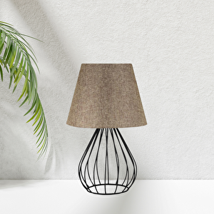 North Home Siyah Metal Kafes Gövdeli Konik Kumaş Başlıklı Abajur Kumbeji