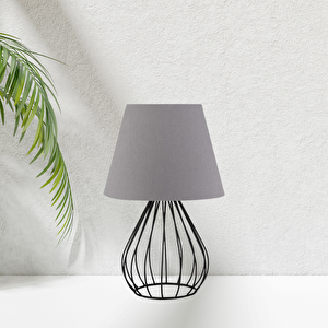 North Home Siyah Metal Kafes Gövdeli Konik Kumaş Başlıklı Abajur Gri