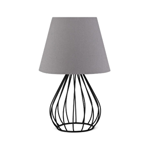North Home Siyah Metal Kafes Gövdeli Konik Kumaş Başlıklı Abajur Gri