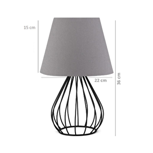 North Home Siyah Metal Kafes Gövdeli Konik Kumaş Başlıklı Abajur Gri