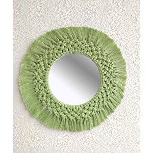 Makrome İşlemeli Örgü Desenli El Yapımı  Ayna Su Yeşili/fıstık Yeşili Yeşil