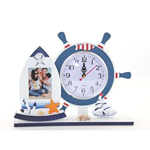 Ahşap Dümenli Masa Saati Ve Çerçeve, 26x21