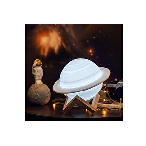 Renk Değiştiren Satürn Masa Lambası, 20x15 Beyaz