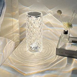 Kristal Masa Lambası Silindir, Renkli, 22x9 Beyaz