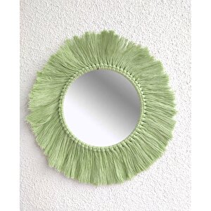 Makrome İşlemeli Püsküllü El Yapımı  Ayna Su Yeşili/fıstık Yeşili Yeşil