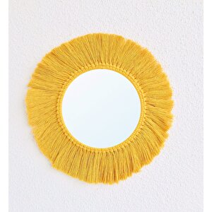 Makrome İşlemeli Püsküllü El Yapımı  Ayna Sarı/hardal Sarı