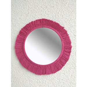 Makrome İşlemeli Püsküllü El Yapımı  Ayna Pembe/pudra Pembe
