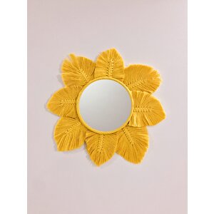 Makrome İşlemeli Yaprak Desenli El Yapımı Ayna Sarı/hardal Sarı