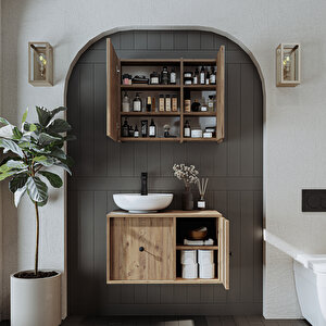 Roomart Lavabolu Mat Mdf 75 Cm Çekmeceli Banyo Dolabı + Aynalı Üst Dolabı