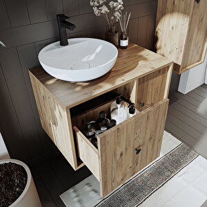 Roomart Gusto Ayaksız Oval Lavabolu Mdf 75 Cm Çekmeceli Banyo Dolabı