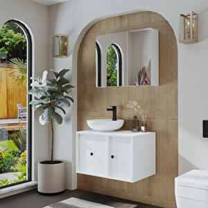 Roomart Lavabolu Mat Mdf 75 Cm Çekmeceli Banyo Dolabı + Aynalı Üst Dolabı
