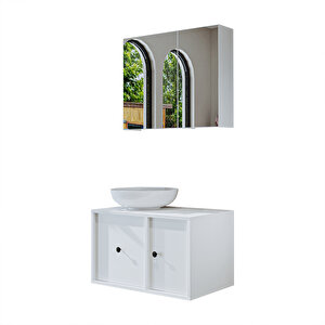 Roomart Lavabolu Mat Mdf 75 Cm Çekmeceli Banyo Dolabı + Aynalı Üst Dolabı
