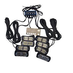 17 Fonksiyonlu Çakar Lamba 12-30v 24 Led 8 Adet Kırmızı*mavi Set / Lapa548