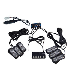 17 Fonksiyonlu Çakar Lamba 12-30v 24 Led 6 Adet Kırmızı*mavi Set / Lapa549