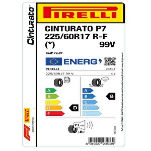 Pirelli 225/60 R17 99v Cinturato P7 Rft (*) Oto Yaz Lastiği (üretim: 2024)