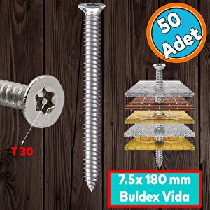 Buldex Vida 7.5x180 Mm 50 Adet Sivri Uçlu Dübelsiz Beton Vidası Tork Duvar Vidası Buldeks