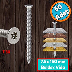 Buldex Vida 7.5x150 Mm 50 Adet Sivri Uçlu Dübelsiz Beton Vidası Tork Duvar Vidası Buldeks