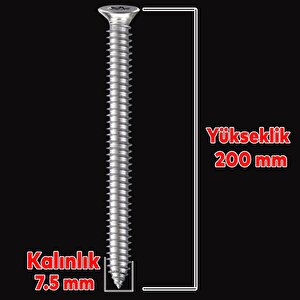 Buldex Vida 7.5x200 Mm 50 Adet Sivri Uçlu Dübelsiz Beton Vidası Tork Duvar Vidası Buldeks