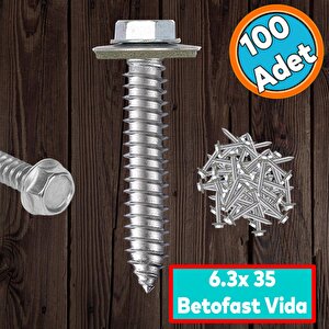 Betofast Vidası 6.3x35 Mm Paket 100 Adet Sivri Uçlu Çatı Panel Beton Mdf Ağaç Vidası