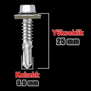 Trapez Çatı Vidası 5.5x25 Mm Paket 100 Adet Matkap Uçlu Sac Akıllı Vida Çatı Panel Metal Ağaç Vidası