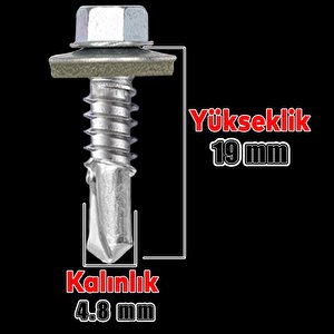 Trapez Çatı Vidası 4.8x19 Mm Paket 100 Adet Matkap Uçlu Sac Akıllı Vida Çatı Panel Metal Ağaç Vidası