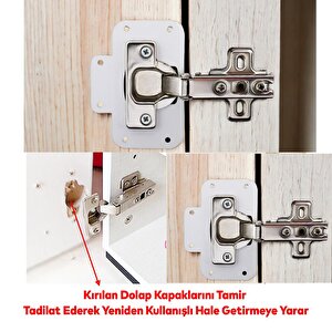 Dolap Kapak Taş Tas Menteşe Tamir Sacı 2 Adet Pratik Onarım Kiti Yuva Tablası 6,5x9 Beyaz Renk