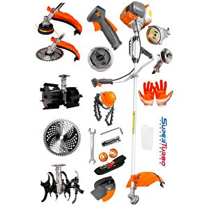 20hpx  Superturbo Yan Tip Tırpan Benzinli Çim Biçme Ot Tırpan Canavar Başlıklı + 2 Çapalama Aparatı