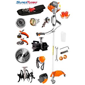 20hpx  Superturbo Yan Tip Tırpan Benzinli Çim Biçme Ot Tırpan Canavar Başlıklı + 2 Çapalama Aparatı