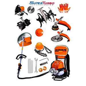 Superturbo Arazi Seti 20hpx Sırt Tipi Tırpan Ot Biçme + 2'li̇ Toprak Eşeleme + Akrobat Çapa Aparatı