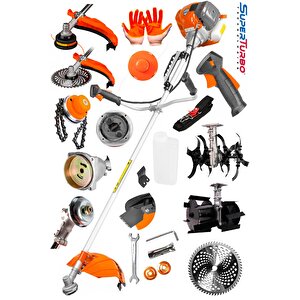 Germany Superturbo  20hpx Yan Tipi Benzinli Motorlu Ot Çalı Tırpanı + Toprak Eşeleme + Akrobat Çapa