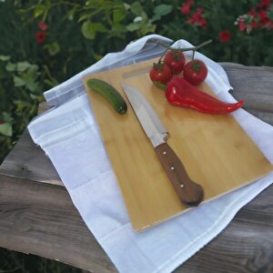 22-34 Cm Bambu Kesim Tahtası Ve 30 Cm Bilezikli Ahşap Saplı Çelik Et Bıçağı Seti Bıçak Ve Kesim Panosu Seti