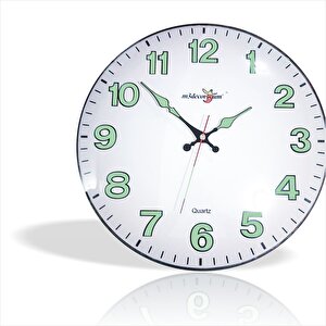 Yansıma Yapmayan Mat Beyaz Zemin Sessiz Kayar Saniye Fosforlu Gece Görünen 35 Cm Camlı Duvar Saati