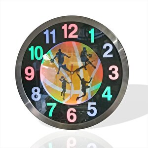 Tüm Gece Karanlıkta Görünen Işıklı Fosforlu Led Lambalı 40 Cm Metal Aluminyum Kasa Camlı Duvar Saati