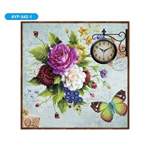 Galaxy Ayp-542-1 Dekoratif Kelebek Çiçek Tablo Duvar Saati