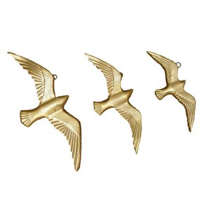 Dekoratif Üçlü Kuş Martı Duvar Süsü Ev Dekoru Altın
