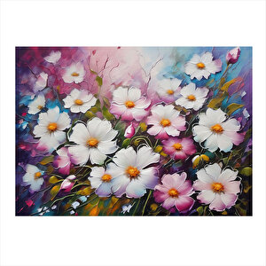 Renkli Çiçekler Desenli Ahşap Tablo 25cmx 35cm 25x35 cm