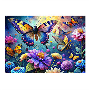 Kelebekler Ve Çiçekler Mdf Poster 25cmx 35cm 25x35 cm