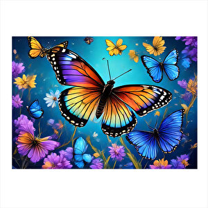 Renkli Kelebekler Ve Çiçekler Desenli Mdf Tablo 25cmx 35cm 25x35 cm
