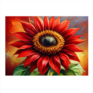 Kırmızı Çiçek Desenli Ahşap Tablo 25cmx 35cm 25x35 cm