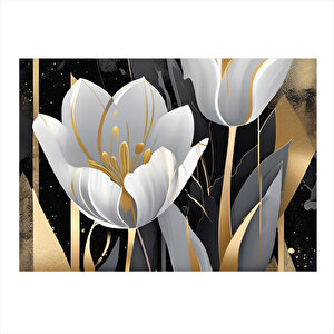 Siyah Fon Beyaz Çiçekler Mdf Tablo 25cmx 35cm 25x35 cm
