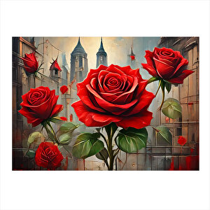 Kırmızı Güller Model Ahşap Tablo 25cmx 35cm 25x35 cm
