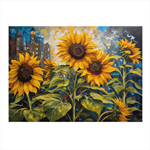 Ay Çiçekleri Desenli Ahşap Tablo 35cm X50cm 35x50 cm