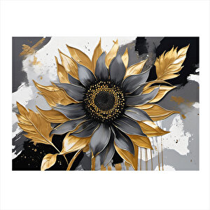 Siyah Sarı Çiçek Dekoratif Ahşap Tablo 35cm X50cm