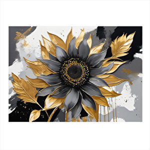 Siyah Sarı Çiçek Dekoratif Ahşap Tablo 25cmx 35cm