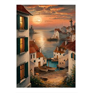 Gün Batımı Ve Sahil Evi Manzarası Dekoratif Mdf Tablo 25cmx 35cm 25x35 cm
