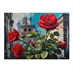 Kırmızı Gül Tasarım Ahşap Tablo 35cm X50cm 35x50 cm