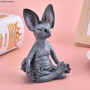 Dekoratif Yoga Yapan Kedi Biblo Meditasyon Minyatür 8 Cm Sfenks Kedisi Dekor Masaüstü Ev Dekorasyon Gri